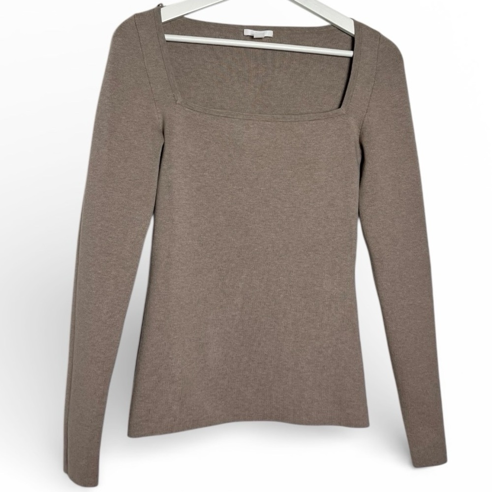 COS Women's Natural Cotton-silk Mix Square Neck Long Sleeve Top - Picture 2 of 6